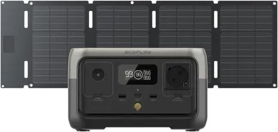 Produktbild von EcoFlow RIVER 2 tragbare Powerstation 256 Wh mit 45 W Solarpanel bis zu 600 W Leistung, LFP Batterie, Schnellladung in 1 Stunde Solargenerator