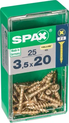 Produktbild von SPAX Universalschraube, 3,5 x 20 mm, 25 Stück, Vollgewinde, Senkkopf, Kreuzschlitz Z2, 4CUT, YELLOX - 4081020350201
