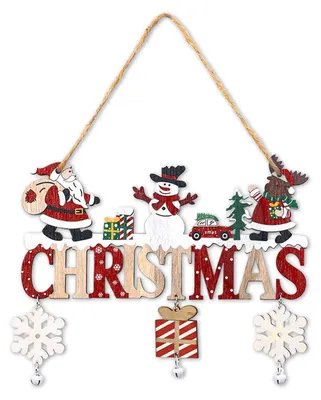 Weihnachtstürschild aus Holz 'Christmas', winterliche Motive, 1 Stück