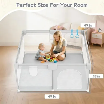 Image de Parc pour bébé - Clôture de sécurité pour bébés et jeunes enfants - 120 x 120 cm - Métal - Structure stable et sécurisée - Adapté pour une utilisation intérieure et extérieure