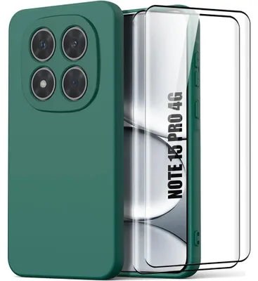 Image de Coque + 2 Verres Trempés pour Xiaomi Redmi Note 15 Pro 4G, Protection Silicone Antichoc Vert Nuit