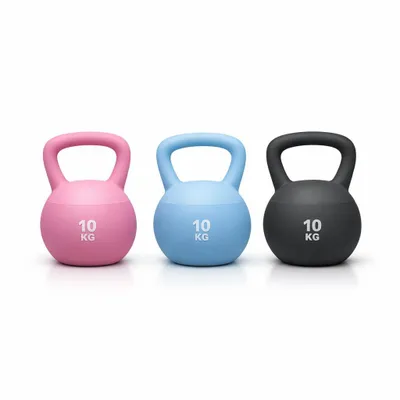 Produktbild von GC Kettlebell 3x 10 kg Soft Touch – Hantel für Krafttraining & Homegym – Rutschfest – Rosa Blau Grau