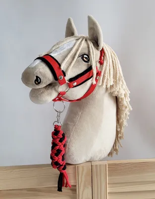 Produktbild von Hobby Horse Set: A3 Halfter mit schwarzem Fell + Seilleine - Schwarz und Rot