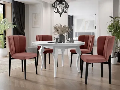 Obrázok produktu pre Rozkladací jedálenský stôl 120 cm so 4 stoličkami KRAM 2 - biely / čierny / ružový
