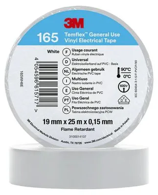 Obrázek produktu pro 3M™ Temflex™ vinylová izolační páska 165, bílá, 19 mm x 25 m | balení (1 role)