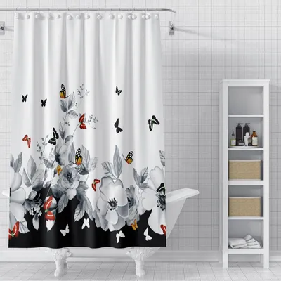Produktbild von Schimmelresistenter Duschvorhang, 180 x 180 cm, wasserdicht, waschbar, Polyestergewebe, inklusive Duschvorhangringen B9712