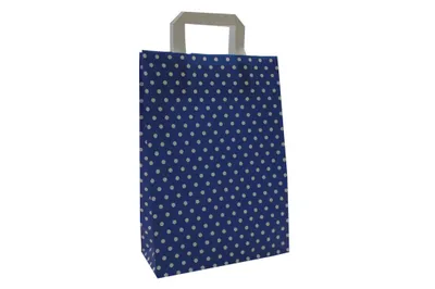 Produktbild von Papiertragetaschen "PUNKTE",  80 g/qm, 18 + 8 x 22 cm, blau mit weißen Punkten, 25 Stück