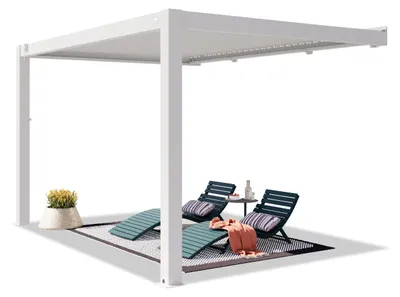 Produktbild von PRIMEYARD Terrassenüberdachung 3x4 m Aluminium Pfosten mit Lamellendach aus Aluminium weiße Anbaupergola