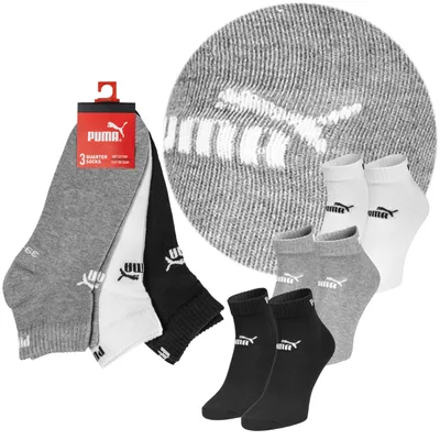 Produktbild von Puma Quarter Socken 3er Pack knöchelhoch Sportsocken Herren Damen 3er Pack Baumwolle, Grau/Weiß/Schwarz, 39-42