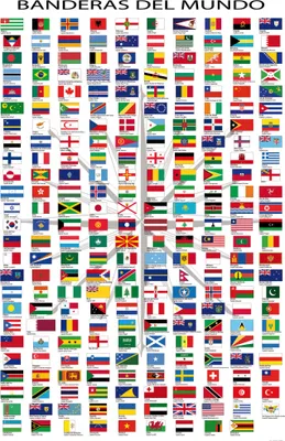 Produktbild von Flaggen Der Welt Kunstdruck Bild - Ländernamen Und Hauptstädte, In Spanisch (180 x 120 cm)