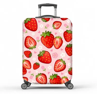 Productafbeelding van Reistasbeschermer, elastisch - Kofferhoes - Stofdicht - Krasbestendig - Wasbaar - Roze met aardbeienprint - Maat L (26-28 inch)