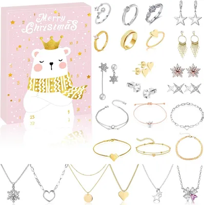 Produktbild von Adventskalender 2025 – Eleganter Schmuckkalender mit 24 Überraschungen im Eisbär-Design, inklusive Charms, Ohrringen, Ketten & Armbändern