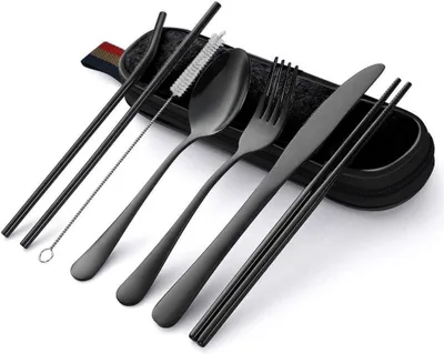 Produktbild von Campingbesteck-Set, 8-teilig, aus Edelstahl, mit Etui