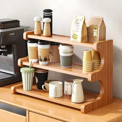 Image de Étagère en bois à 3 niveaux, idéale pour la cuisine, le bureau ou le rangement, dimensions : 50 x 18 x 36 cm