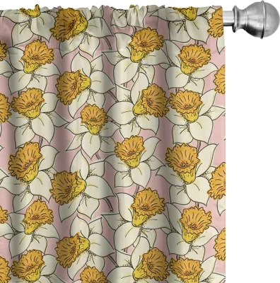 Produktbild von ABAKUHAUS Gelbe Blume Vorhänge, Gardinen, Spielerischer Frühling mit Narzissen-Narzissen Flourish-Grafik-Garten, 2 Stück 75 x 175 cm, Creme Gelb Pink