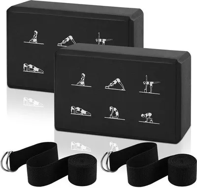 Immagine prodotto di Set di accessori per yoga Unyqoos® – 2 blocchi in EVA e cintura da yoga regolabile con anello a D in metallo, blocchi antiscivolo per flessibilità, equilibrio e pilates