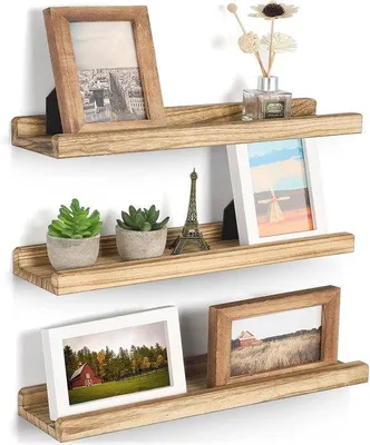 Immagine prodotto di Mensole in legno con listelli - 42,9 cm - Scaffale in legno per scrivania - Pannelli in legno con finitura effetto ruggine - Set di 3 pezzi per l'organizzazione e l'esposizione - Colore: nero carbone