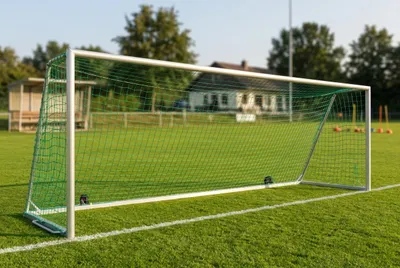 Produktbild von Fußball Großfeldtor 7,32 x 2,44 m - transportabel und vollverschweißt, inkl. Tornetz 1.50m MIT Transportrollen Kunststoff-Netzhaken