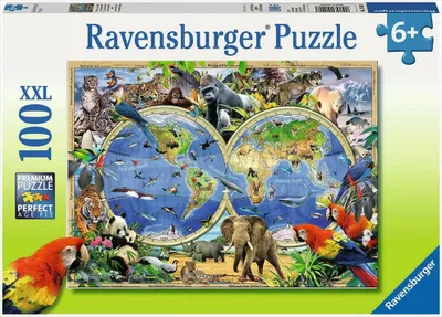 Produktbild von 100 Teile Ravensburger Kinder Puzzle XXL Tierisch um die Welt 10540
