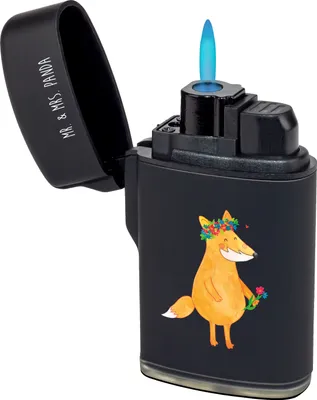 Produktbild von Mr. & Mrs. Panda Feuerzeug Fuchs Blumen - Schwarz - Geschenk, Boho, zigarettenanzünder, Ich, Liebe, Mich, Blumenliebe, gas anzünder, Freundin, sturmfeuerzeug, Feuerzeuge