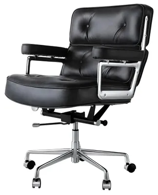 Produktbild von Ergonomischer Bürostuhl mit hoher Rückenlehne – Drehbarer Computerstuhl mit Lederbezug – Schwarz