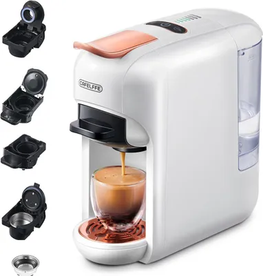 Obrázek produktu pro CAFELFFE Elektrický kávovar 5 v 1, 92 ¡ãC, 19 barů, mini studená a horká káva, 7 úrovní objemu vody, kávovar s nádržkou na vodu 600 ml, odnímatelný odkapávací tácek, pracuje s kapslemi DG/NES/ESE/K-Cup a mletou kávou