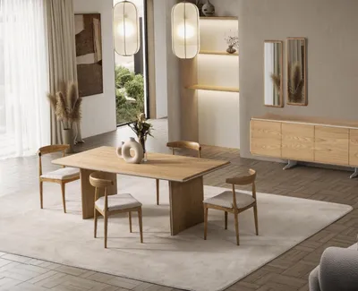 Immagine prodotto di Elegante set da pranzo in legno marrone dal design moderno