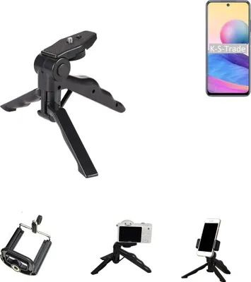 Produktbild von K-S-Trade Stativ Tisch-Ständer Dreibein Handy-Stativ Ständer kompatibel mit Xiaomi Redmi Note 10 5G Mini-Stativ Smartphone Tripod Handy-Stativ aus