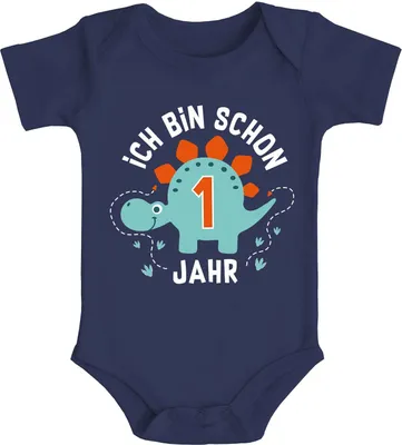 Produktbild von Babybody erster Geburtstag Spruch Ich bin schon 1 Jahr Dinosaurier Dino kurzarm Body Baumwolle Moonworks® navy 0-3 Monate