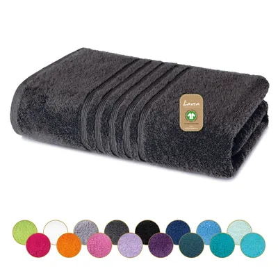 Produktbild von Lavea® Badetuch 100x150 cm, 100% Baumwolle, Duschtuch, saugstark, weich, hautfreundlich, Frottierserie Bali, waschbar, strapazierfähig – Anthrazit