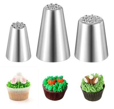 Immagine prodotto di Set di 3 beccucci per sac à poche, in acciaio inossidabile 304, professionali, per torte e cupcakes, colore argento