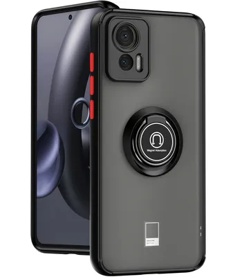 Immagine prodotto di Custodia per Motorola Edge 30 Neo custodia in TPU traslucido opaco con supporto ad anello e supporto Nero Rosso