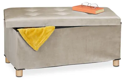 Productafbeelding van TRANKIELO® - Opbergbank Fluweel met Houten Poten – Opvouwbaar en Ruimtebesparend – Tot 120 kg – 34x76x38 cm – Crème
