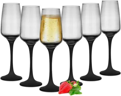 Produktbild von 6 Sektgläser 210ml mit schwarzem Stiel Champagner Sektkelche Sektglas Proseccogläser Prosecco