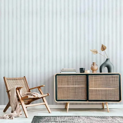 Immagine prodotto di Vlies Tapete - Texture in legno - Linee verticali simmetriche su sfondo bianco. 50x1000 cm Muster f-A-10201-j-a