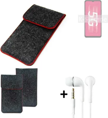 Produktbild von K-S-Trade Handy Schutz Hülle kompatibel mit ZTE Blade 20 5G Schutzhülle Handyhülle Filztasche Pouch Tasche Case Sleeve Filzhülle dunkelgrau roter