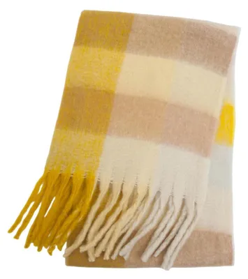 Obrázek produktu pro Dámská šála, teplá, kostkovaná, vhodná na podzim a zimu, zesílená, oboustranná, rozměry 230x38 cm, barva: béžová