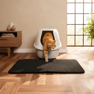 Image de belviona Tapis de litière pour chats antidérapant, tapis EVA en nid d'abeille, imperméable & facile d'entretien, 76x61 cm, noir