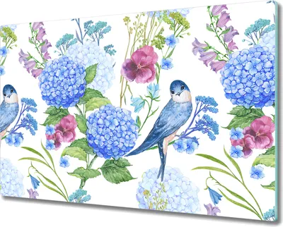 Produktbild von Glas Schneidebrett Herdabdeckplatten Schneideplatten - 80x52 cm - Vögel und Blumen