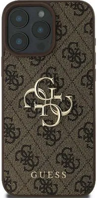 Produktbild von Guess, Hülle für iPhone 16 Pro Max mit Monogramm und 4G-Logo aus Metall, Dunkelbraun