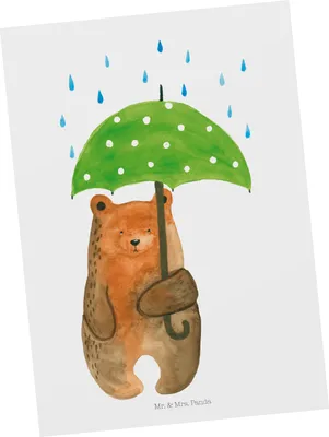 Produktbild von Mr. & Mrs. Panda Grußkarte Bär Regenschirm - Weiß - Geschenk, Postkarte, Fotokarte, Spruch, Liebeskummer, Ansichtskarte, Postkarten, Freunde, Teddy, Ansichtskarten, Liebe