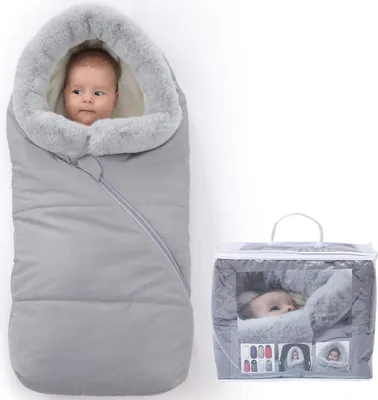 Produktbild von Orzbow Universelle Fußsack Kinderwagen Winter, Einstellbare Fußsack Buggy mit Zwei-Wege-Reißverschluss, Warm Fusssack Kinderwagen Baby mit Pelzkragen Passend, Waschbar & Abnehmbarer, Hellgrau