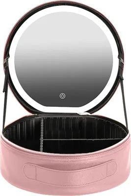 Produktbild von Reise-Make-up-Tasche mit beleuchtetem Spiegel, wiederaufladbare, LED-beleuchtete Kosmetik-Organizer-Tasche mit verstellbaren Trennwänden, tragbares Make-up-Etui für Kosmetikpinsel und Lippenstifte