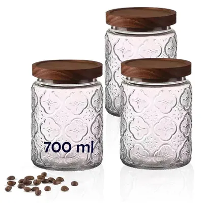 Vorratsgläser 3er-Set 700 ml mit Bambusdeckel, luftdicht