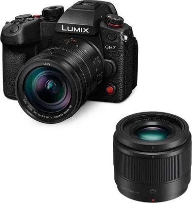Produktbild von PANASONIC LUMIX GH7, schwarz + Objektiv G 12-60mm f/2.8-4 + Objektiv G 25mm f/1.7