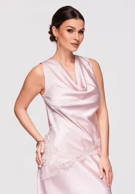 Produktbild von LARICA Wasserfall Bluse Satin Spitze Asymmetrisch Elegant OW-TS-E0030 rose M