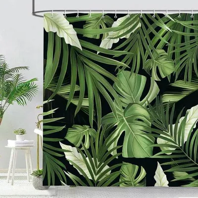 Produktbild von Palmbladgroen Polyesterduschvorhang 180 x 180 cm wasserdicht schimmelresistent