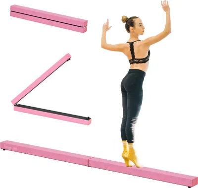 Image de Poutre de gymnastique - Pliable 210 cm - Pour l'entraînement à domicile - Pour enfants et débutants - Gymnastique artistique - Rose