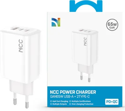 Produktbild von NCC Power Adapter A+C+C USB-A & Dual Type-C Charger GS-65W-EU Weiß
