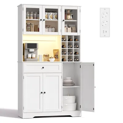 Produktbild von BEALIFE Küchenhochschrank 100x40x180 cm mit LED-Licht, Steckdose & Flaschenhalter | Weiß | AP134
